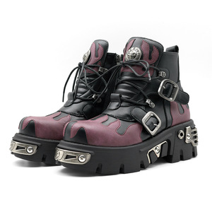 Ragazza occupata WZHW24 viola pelle PU Chunky plateau stivali alla caviglia Punk stile <span class=keywords><strong>scarpe</strong></span> da donna allacciate <span class=keywords><strong>con</strong></span> fibbie in metallo <span class=keywords><strong>con</strong></span> cerniera laterale - Product Image 1