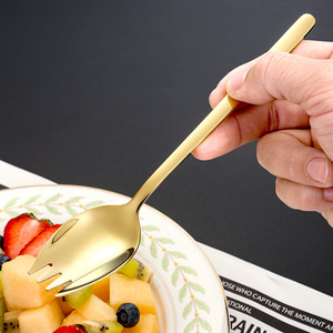 Stainless Steel Salad Fork And Spoon Gold Long Handle <b>Dessert</b> Fruit Fork For Adults - Product Image 1