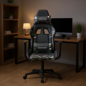 Sedia da Gaming in Ecopelle Mimetica con Braccioli Regolabili, Base Girevole, Reclinazione Manuale e Telaio in Acciaio - Product Image 2