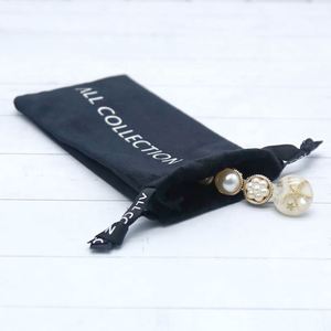 Luxury Custom Black Velvet Jewelry Gift <b>Pouch</b> Velvet <b>Drawstring</b> Necklace Storage Bag - Product Image 4