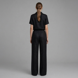 Women's Black Short Sleeve Zip Polo <b>Top</b> <b>and</b> Wide Leg Pants <b>2</b> <b>Piece</b> Long <b>Set</b> - Product Image 3