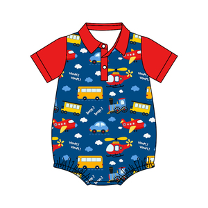 RTS Boutique Newborn Toddler Clothes Cute Transportation Truck Plane Baby Romper with Snap Buttons Brother Baby Boys Polo Romper - Product Image 3