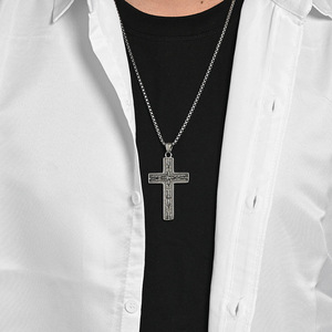 Cross Necklace For Men <b>Titanium</b> Steel Cross Pendant Sweater <b>Chain</b> Retro Punk Style - Product Image 3