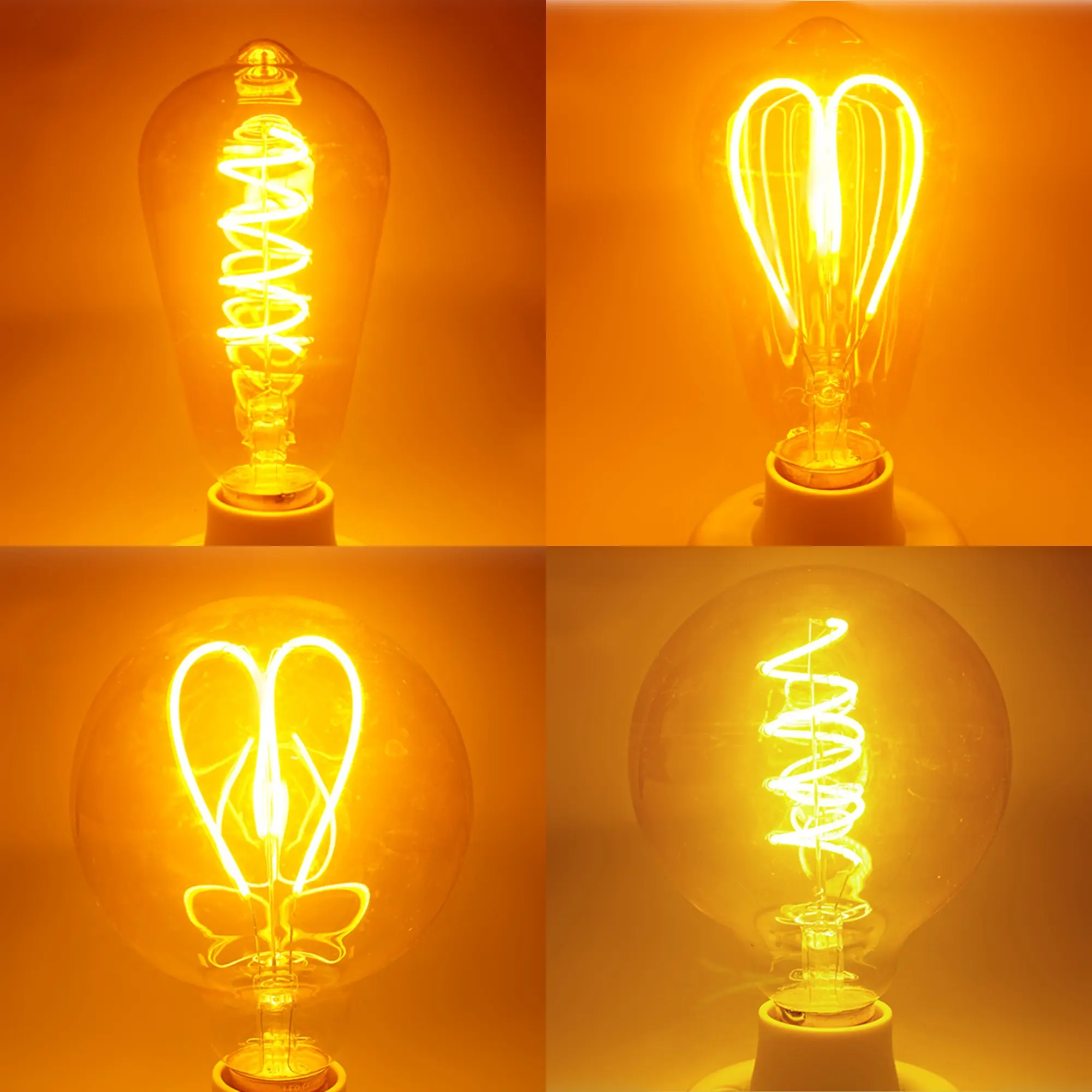 Ampoule rétro led à filament spiralé E26 E27, lampe LED à vis, filament doux Edison, vintage, ST64 G80 G95 G125, 4W