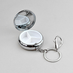 Factory Custom 3-Compartment Stainless Steel Silver Portable 7 Days Pill Case Keychain Mirror Sublimation Printing Promotional
