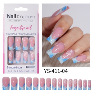 Faux ongles à presser French Tip, carrés blancs, taille moyenne, réutilisables, à coller, en <span class=keywords><strong>15</strong></span> tailles, kit de 30 faux ongles en gel souple pour femme, cadeau - Product Image 1