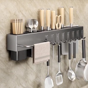 Support de rangement moderne mural multifonctionnel porte-<span class=keywords><strong>couteau</strong></span> sans perçage organisateur de cuisine avec conteneur à baguettes - Product Image 2
