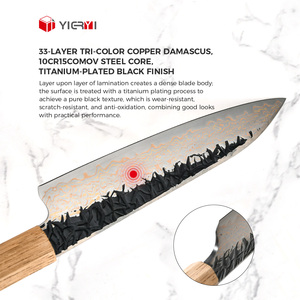 Couteaux de cuisine en acier au carbone forgé, couteau utilitaire en acier Damas cuivré, manche en bois massif de chêne brûlé pour le camping et la maison - Product Image 3