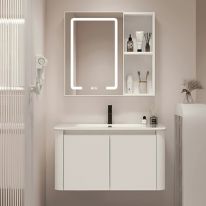 Simplified white bathroom cabinet smart <b>mirror</b> cabinet white countertop washbasin hanging cabinet body - Product Image 3