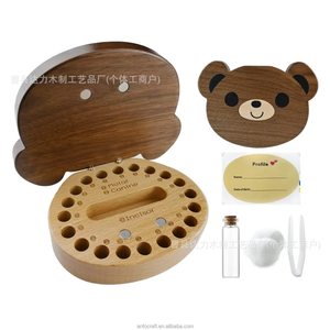 Caja de Madera para Dientes de Leche con Diseño de Oso de Dibujos Animados, Madera Maciza con Grabado para Recuerdos de Bebé - Product Image 4