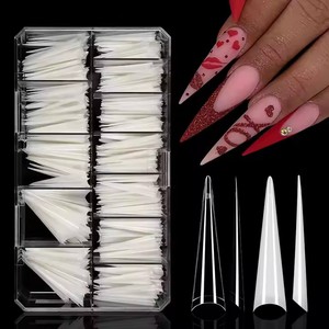 Aillsa Extra Long 504pcs Stiletto Nail Dicas Longo Apontou Extensões De Prego para Dedo Natureza Claro Atacado Meia Cobertura De Unhas Dicas - Product Image 1