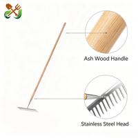 Kit d'outils de jardin robustes à long manche en bois : Hachette oscillante, Cultivateur, Couteau de terrasse, Désherbeur, Kit de culture pour l'entretien des jardins