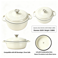 Cocotte en fonte émaillée avec couvercle, résistante au four, robuste, pour la cuisson du pain, le braisage et les ragoûts