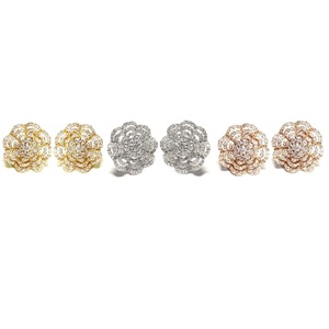 Boucles d'oreilles clous Grace Bridal en or blanc 18 carats avec diamants roses SI, design trèfle, style vintage, cadeau pour mariage, anniversaire, fête, or rose - Product Image 4