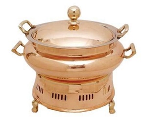 Copper Chafing Dish With Lid And <b>Stand</b> For Buffet Displays Circular Shape Alcohol Heating Manual <b>Control</b> - Product Image 1