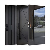 Porte d'entrée moderne de luxe en acier inoxydable, porte pivotante en bois massif noyer, finition brillante, double entrée en acier.