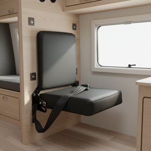 <span class=keywords><strong>Asiento</strong></span> Plegable Automático de Cuero Negro para Montar en la Pared, con Cinturón de Seguridad, Estructura de Acero con Rebote Automático, para Ambulancia y Autocaravana - Product Image 2