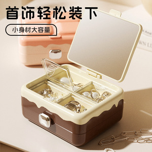 Portable Jewelry Box With Mirror Mini Storage <b>Case</b> For <b>Earrings</b> Rings Travel Use - Product Image 5