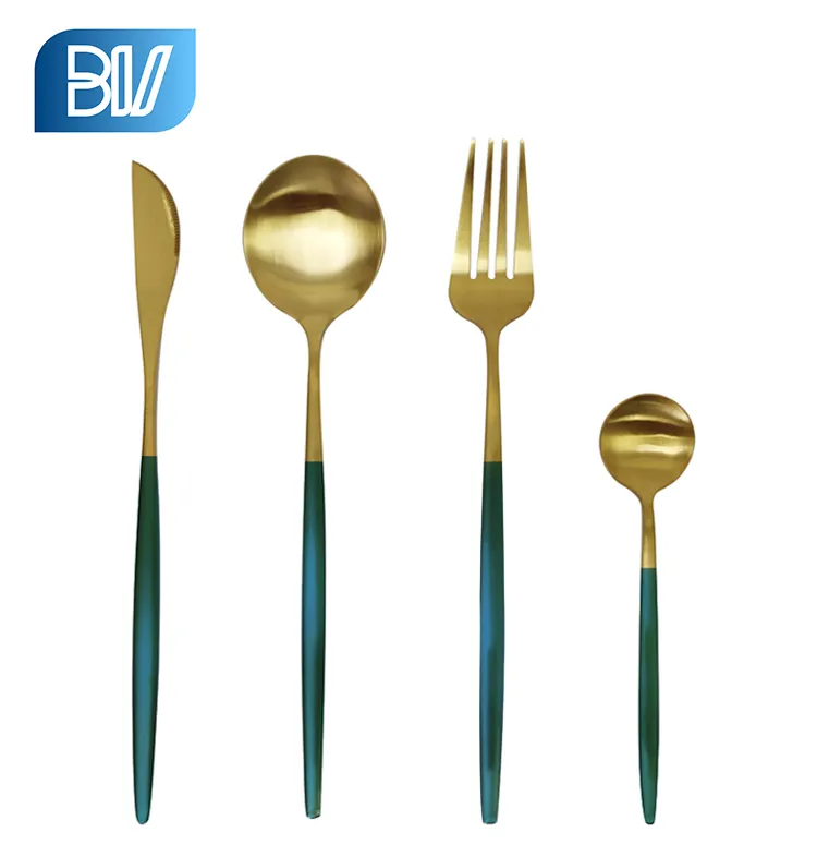 Portugal Stainless Steel Spoon Set Matte Metal Silverware Wedding Bulk Golden Cutlery