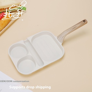 3-in-1 Aluminum Non-Stick Frying <b>Pan</b> Rectangle Pancake Omelet Steak Cooker with Wooden <b>Handle</b> 1-2L Capacity - Product Image 4