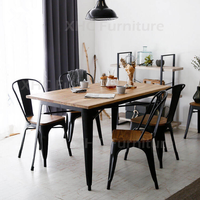 Chaise de salle à manger industrielle en métal, cadre en acier, assise en bois, style moderne vintage, pour restaurant, café, bistrot, cuisine - Vente chaude