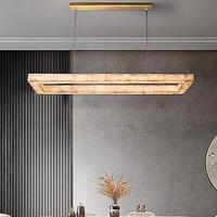 Lustre linéaire rectangulaire LED contemporain de luxe en marbre et albâtre pour salle à manger et cuisine