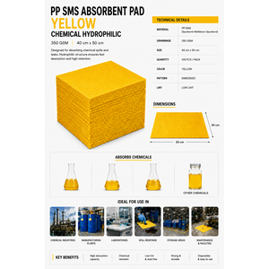 Tampon Absorbant Chimique Jaune Haute Résistance 40 x 50 cm 100% Polypropylène pour Utilisation Pétrochimique - Product Image 3