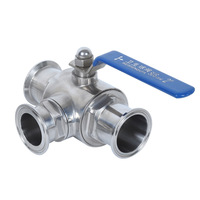 Vanne à boisseau sphérique sanitaire manuelle en acier inoxydable 3 voies, type Tri-Clamp, raccord à sertir, port T/L pour produits laitiers, brasserie, eau