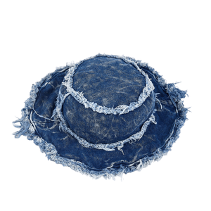 Chapeau Bob en Jean Délavé Personnalisé Effet Vieilli, Bords Frangés, Style Pêcheur, Couleur Unie Vintage, Protection Solaire pour Hommes et Femmes - Product Image 4