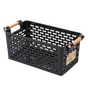 Panier de rangement perforé en plastique de style japonais, rectangulaire avec poignée, blanc et noir, organisateur pour cuisine, salle de bain et cosmétiques - Product Image 4