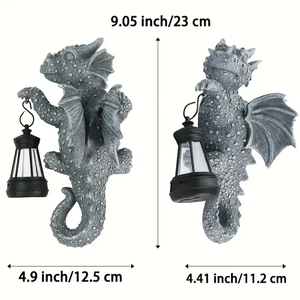 Lampe suspendue en résine de dragon gris mignon - Peinte à la main avec une texture réaliste, thème de jardinage en plein air, objet décoratif de conte de fées - Product Image 6