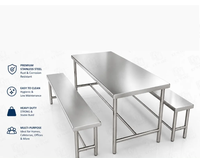 Ensemble de table à manger en acier inoxydable avec 2 bancs, meubles de salle à manger résistants à la rouille pour la maison, la cafétéria et le bureau