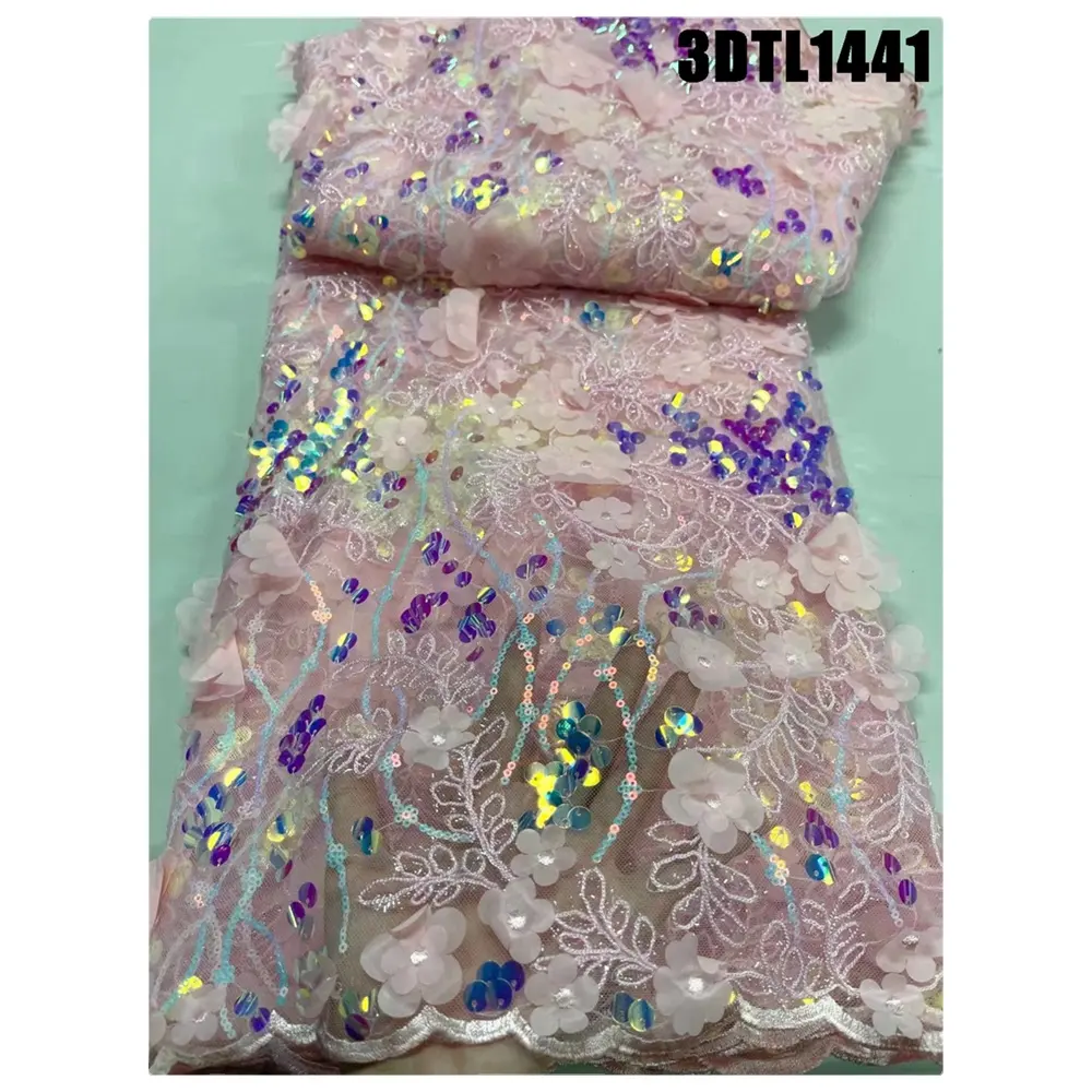 Newest 3D flowers lace French Embroidered lace fabric sequins lacefor wedding dress party women clothes
