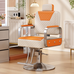 Fauteuil de Barbier Contemporain avec Revêtement en Similicuir Orange et Noir, Réglage Hydraulique de la Hauteur, Base Ronde, Mobilier de Salon - Product Image 5