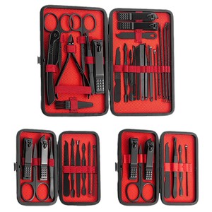 Cross-border Black and Red 24-piece Stainless Steel <strong>Nail</strong> <strong>Set</strong> Ear Scoop Oblique <strong>Nail</strong> <strong>Clippers</strong> Nose Hair Scissors Tweezers Durable - Product Image 5