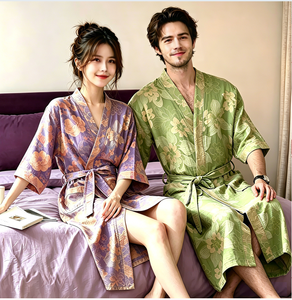 Peignoir Kimono Floral 100% Coton de Haute Qualité, Respirant et Absorbant, pour Couples, Idéal pour la Maison et le <span class=keywords><strong>Spa</strong></span> - Product Image 4
