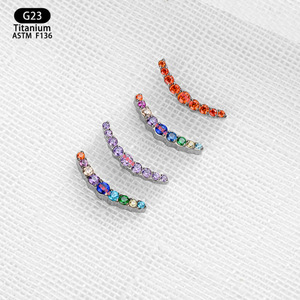 G23 <b>Titanium</b> Alloy Zircon Curved <b>Stud</b> Earrings Colorful Channel Setting Everyday Wear - Product Image 1