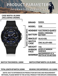 Reloj Digital SANDA 3198 para Hombre, Cronógrafo Luminoso con Alarma, Resistente al Agua, Deportivo y Moderno - Product Image 3
