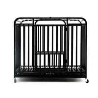 Cage pour chien de luxe moderne en fil d'acier respirant, 79 cm, à 6 côtés carrés, base renforcée, robuste, noire, avec revêtement en poudre