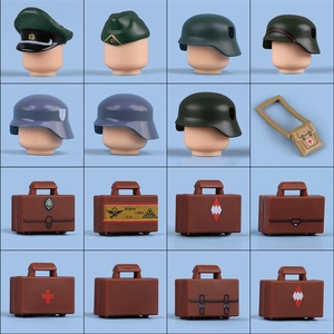 MOC WW2 Casque de soldat <span class=keywords><strong>allemand</strong></span>, accessoires de valise, blocs de construction, casquette à visière, briques, jouets - Product Image 2