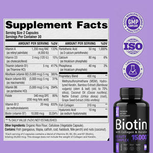 OEM 15000 Biotina 10000 Capsule Collagene Etichetta Privata Integratore Vitaminico 25000mcg Collagene Biotina Capsule per la Crescita dei Capelli - Product Image 4