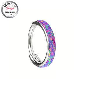 Pendientes de Aro Finos de Titanio con Ópalo Freya, Joyería de Moda para Mujer, Anillos de Nariz de Vaca para Septum, Pendientes de Ópalo Azul - Product Image 2