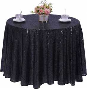 Black Crushed Velvet Tablecloth Round 6ft <b>Table</b> <b>Cloth</b> for Wedding Decoration - Product Image 1