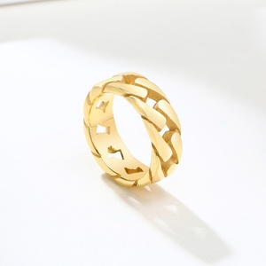Anillos de Moda Chapados en Oro de 18K, Joyería para Mujer, Anillo de Acero Inoxidable con Eslabones Cubanos - Product Image 6