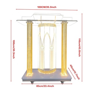 Ergonomic thiết kế vàng Acrylic Nhà thờ bục Acrylic bục giảng đứng rõ ràng bục giảng với đèn LED và bánh xe - Product Image 2