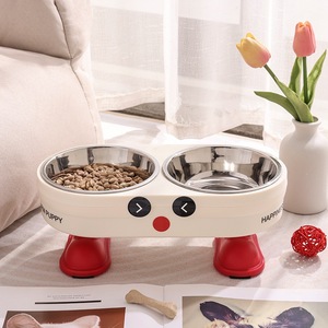 Mangeoire double pour animaux de compagnie en acier inoxydable avec pieds hauts pour chats et chiens, en PP blanc, plat à nourriture surélevé - Product Image 3