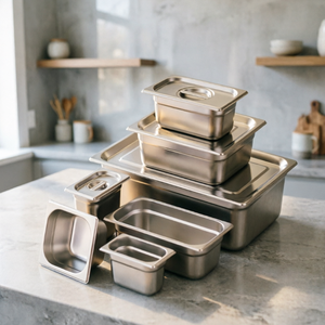 ถาดสแตนเลสขนาดมาตรฐานยุโรปสำหรับอุ่นอาหารในครัวร้านอาหาร - Product Image 1
