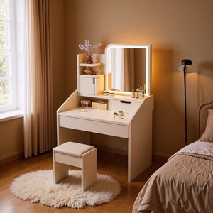 Modern Minimalist <strong>Small</strong> Vanity Table with Light &amp; Storage Cabinet for Bedroom, Space-Saving Luxury <strong>Makeup</strong> <strong>Desk</strong> - Product Image 6