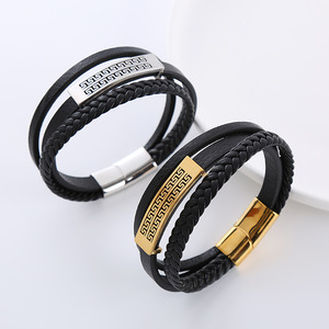 18K mạ vàng thép không gỉ từ Clasp da người đàn ông Vòng đeo tay En cuir đổ Homme - Product Image 5