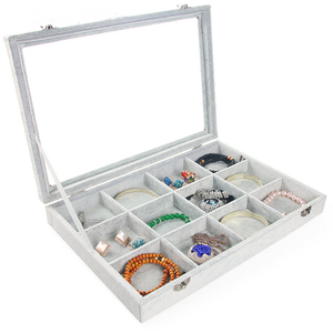 10 disegni Grigio Fodera In Velluto Unico Anelli Dei Monili Orecchini di Pendente Della Collana Del Braccialetto Incrociate Scatola Con Coperchio In Vetro - Product Image 5